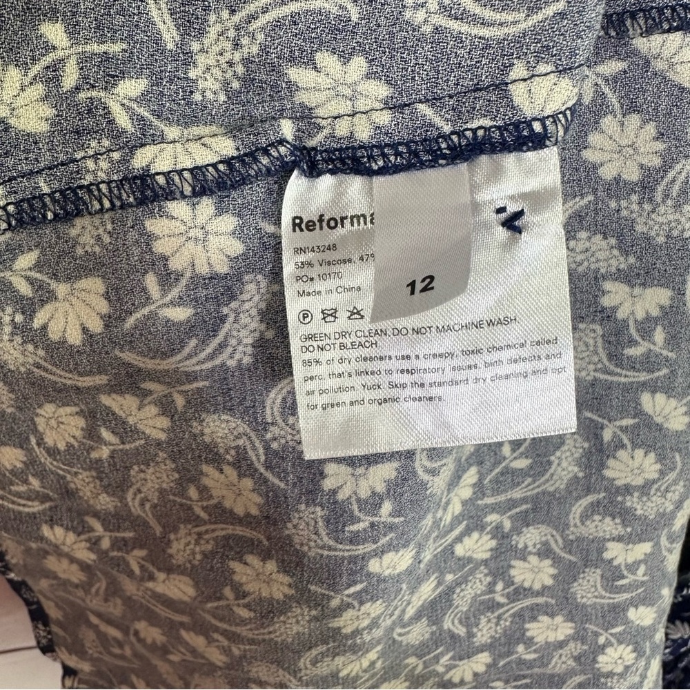 Reformation Gavin Dress Navy Blue Floral Print Midi Size 12 - Picture 8 of 10